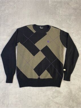VTG DC Black Purple Argyle Wool Blend Crewneck Sweater XL Grey Dark Academia Y2K